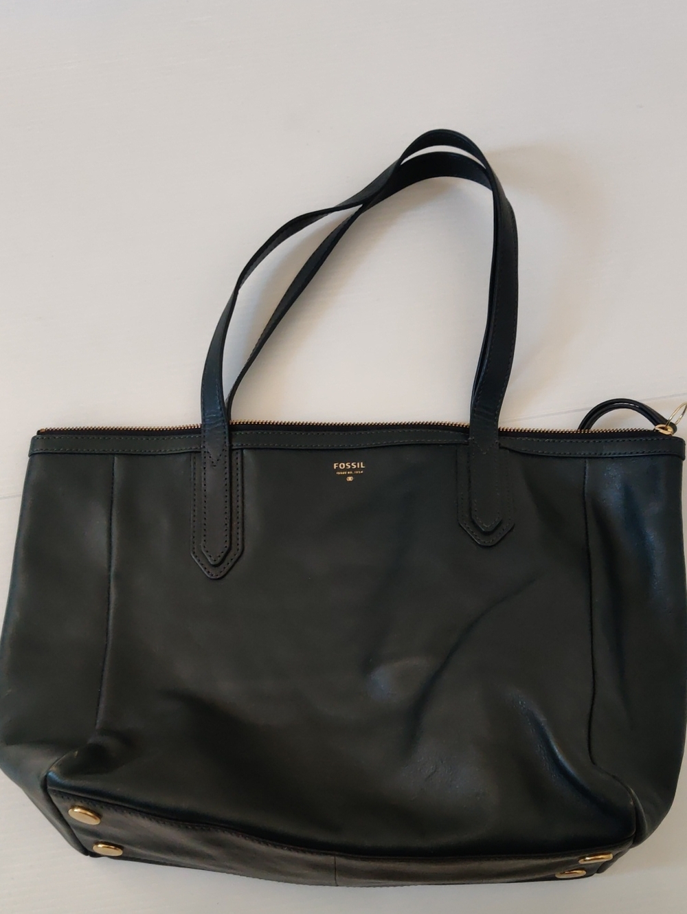 Fossil Leather Tote with Gold Accents